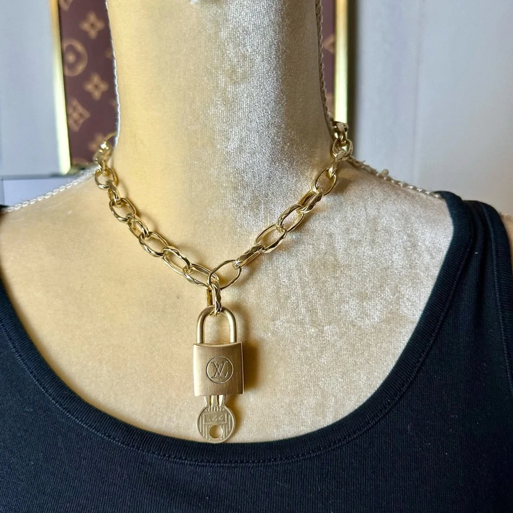 Authentic Rare Vintage Louis Vuitton Lock & Key #221 on Gold Necklace